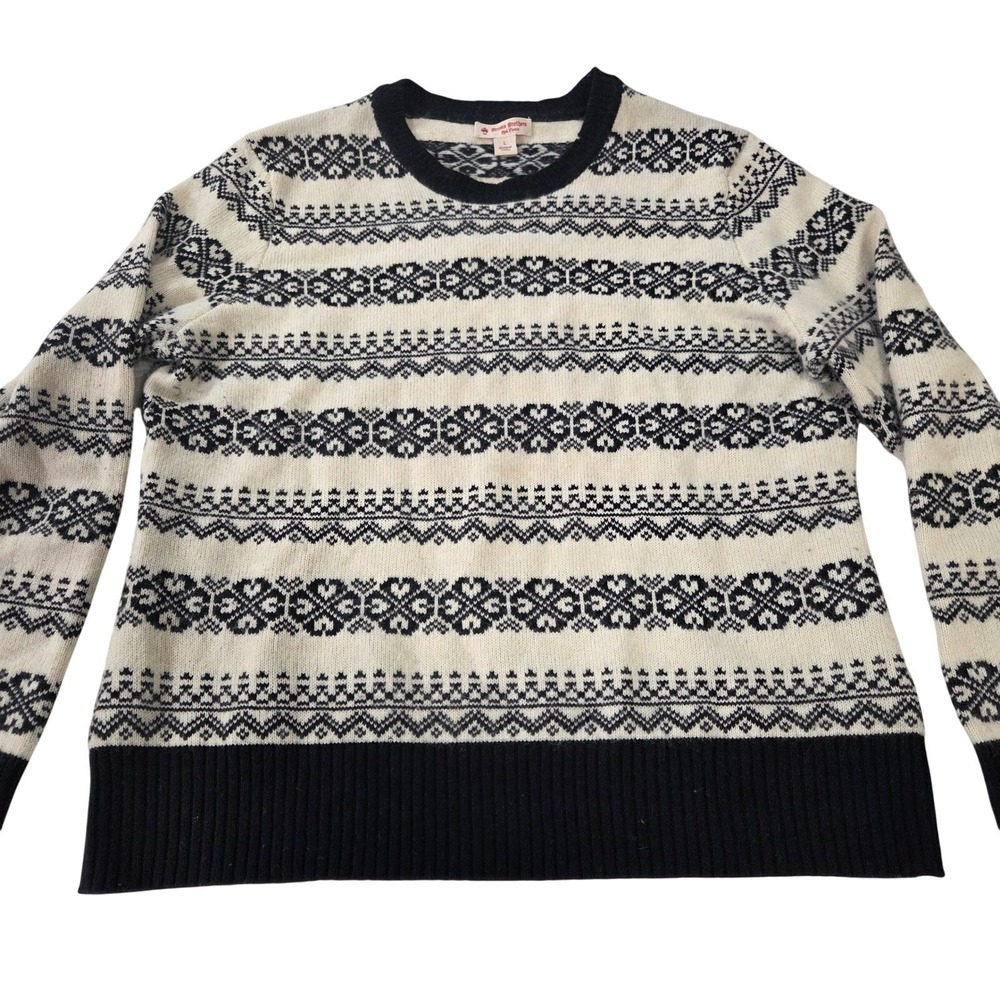 Brooks Brothers Red Fleece Womens Large Fair Isle Knit Sweater Navy Cream L